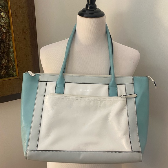 Giani Bernini Leather Tote Bag Handbag Purse in
Arctic Ice, Turquoise & White - Picture 1 of 14